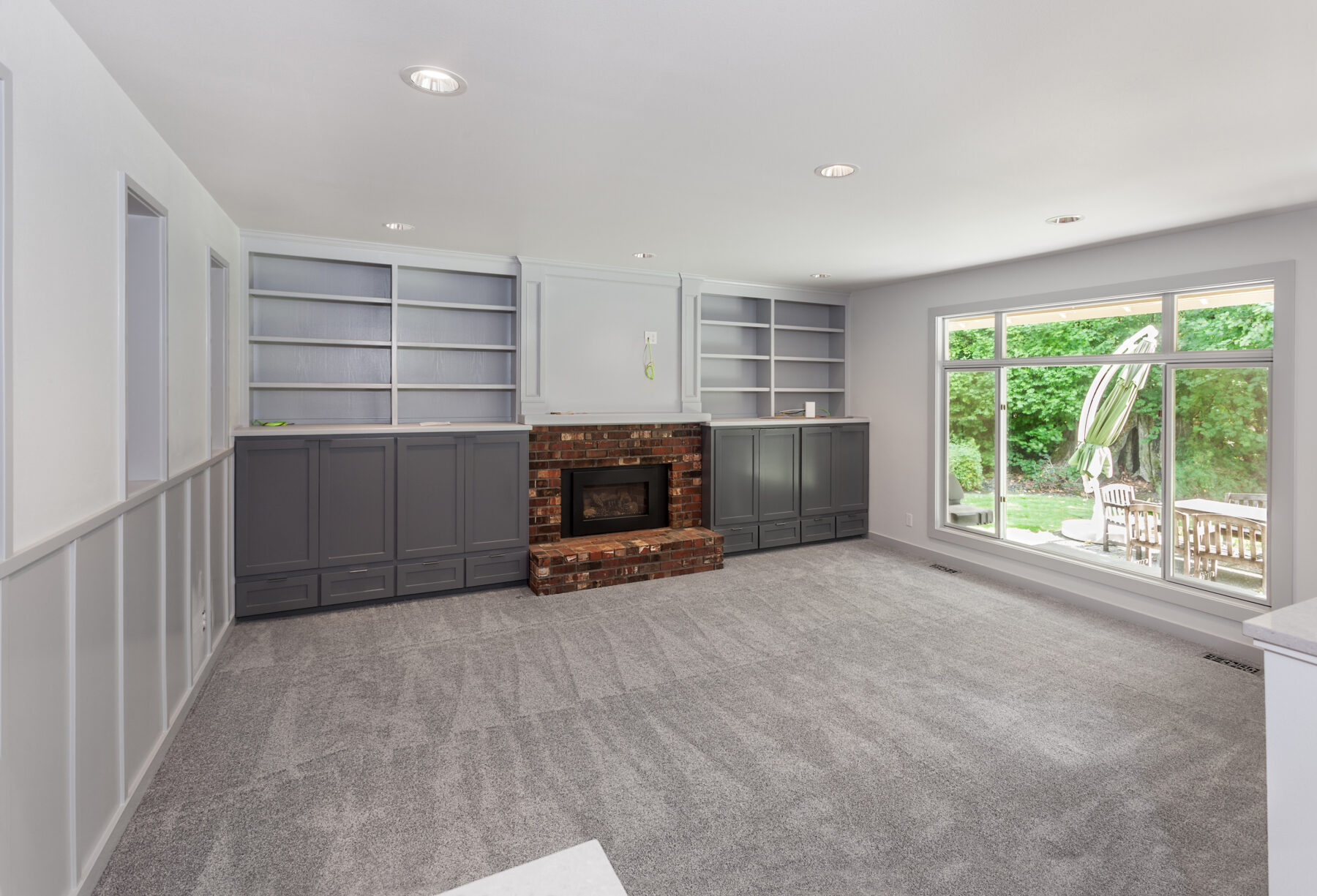 Modern empty lounge interior with freshly cleaned carpet