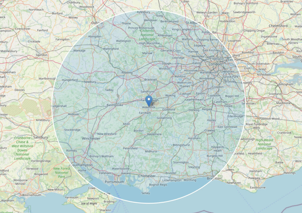 Map pin pointing Aldershot, Hampshire